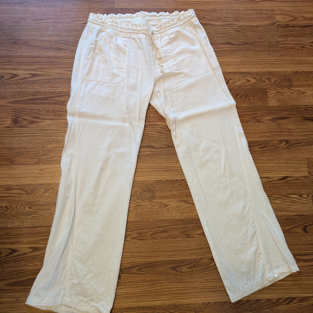Cream Wide-Leg Linen Pants